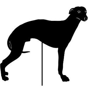 Whippet garden stake silhouette with stake, black finish by Rustica Ornamentals lawn ornament on Tampa Home & Garden Store