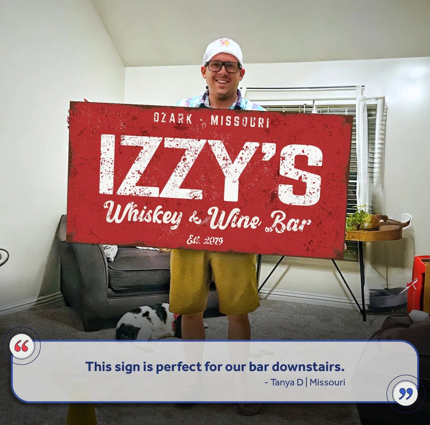 Whiskey And Wine Bar Sign III canvas red distressed sign with Ozark Missouri text on Tampa Home & Garden Store