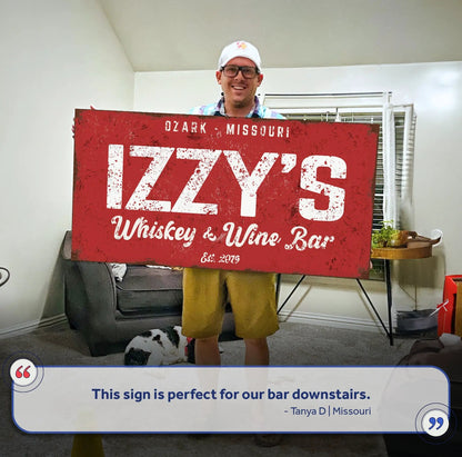Whiskey And Wine Bar Sign III canvas red distressed sign with Ozark Missouri text on Tampa Home & Garden Store