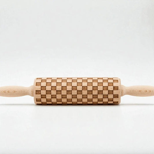 Courtly Check rolling pin Gia Roma checkerboard pattern with light/dark blocks and handles on Tampa Home & Garden Store