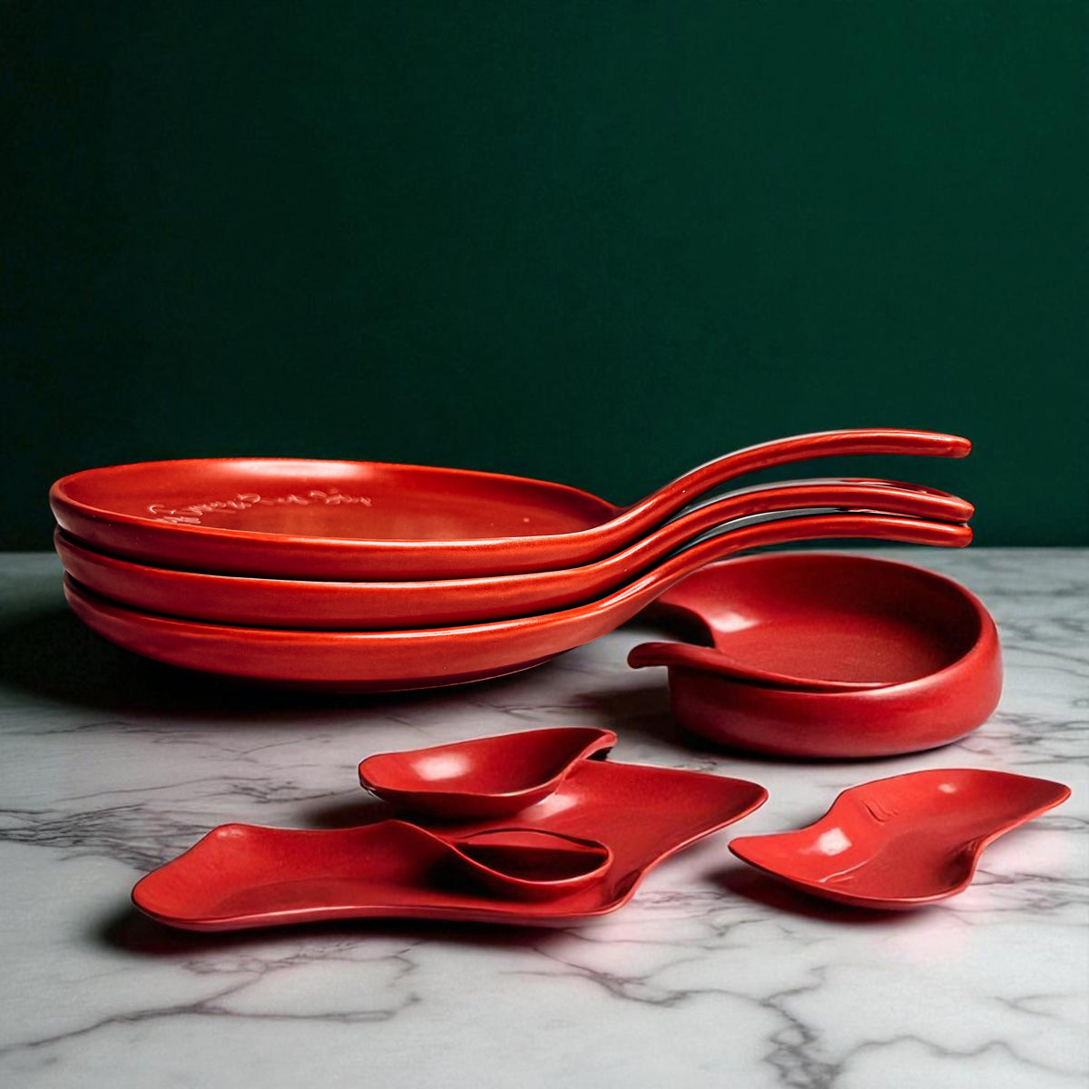 Deck the Halls & Carbs red spoon rests set by Gia Roma, glossy ceramic kitchen accessories on Tampa Home & Garden Store