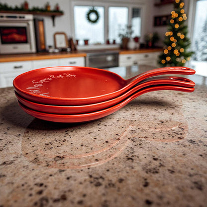Deck the Halls & Carbs spoon rests by Gia Roma, red ceramic set of 3 on Tampa Home & Garden Store