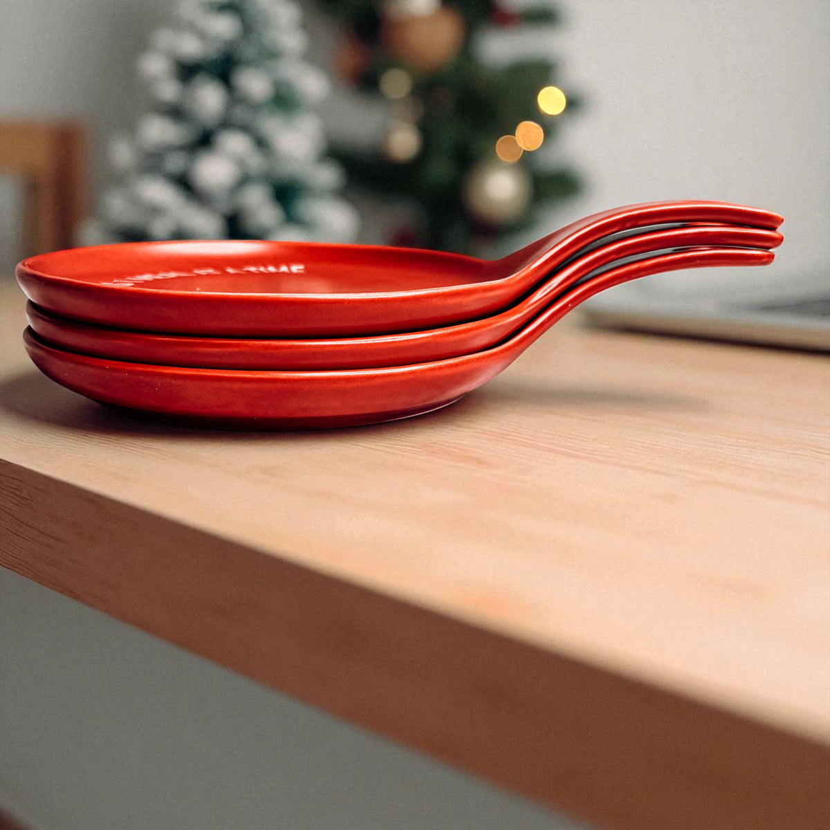Gia Roma Holiday Hot Mess Stop red ceramic spoon rests set of 3 with curved handles on Tampa Home & Garden Store