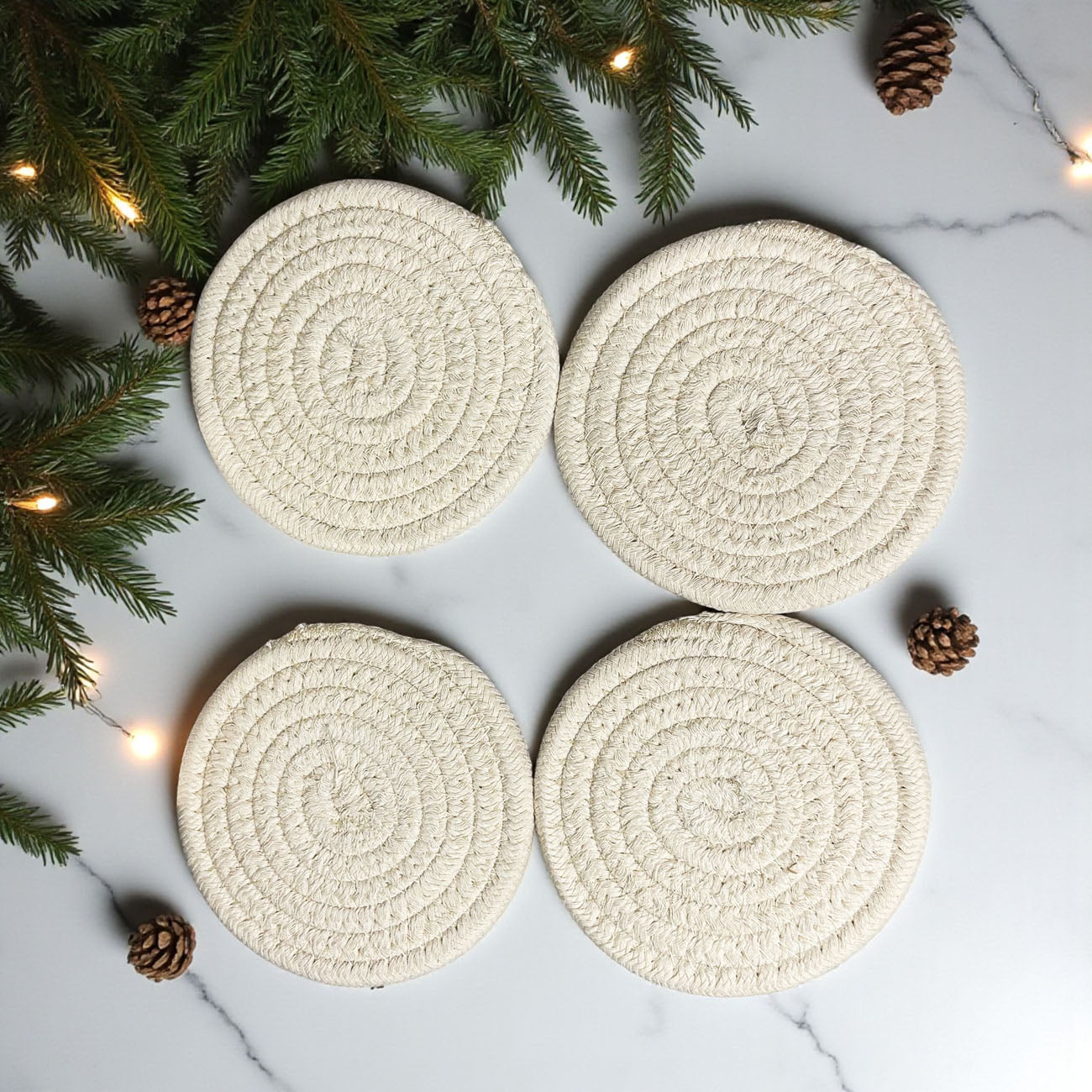 Fall Fabric Coasters set, natural beige rope weave, 4-pack by Gia Roma on Tampa Home & Garden Store