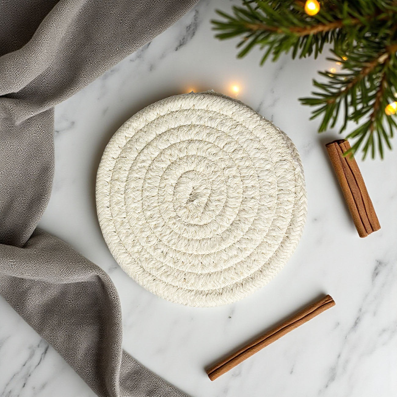 Coaster Gia Roma Fall Fabric, round natural rope, cream color on Tampa Home & Garden Store