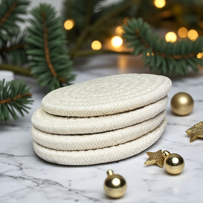 Fall Fabric Coasters Gia Roma beige woven round coasters set of 3 on Tampa Home & Garden Store