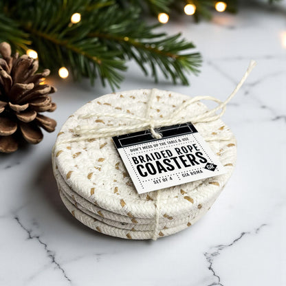 Fall Fabric Coasters set of 4, cream braided rope coasters by Gia Roma on Tampa Home & Garden Store