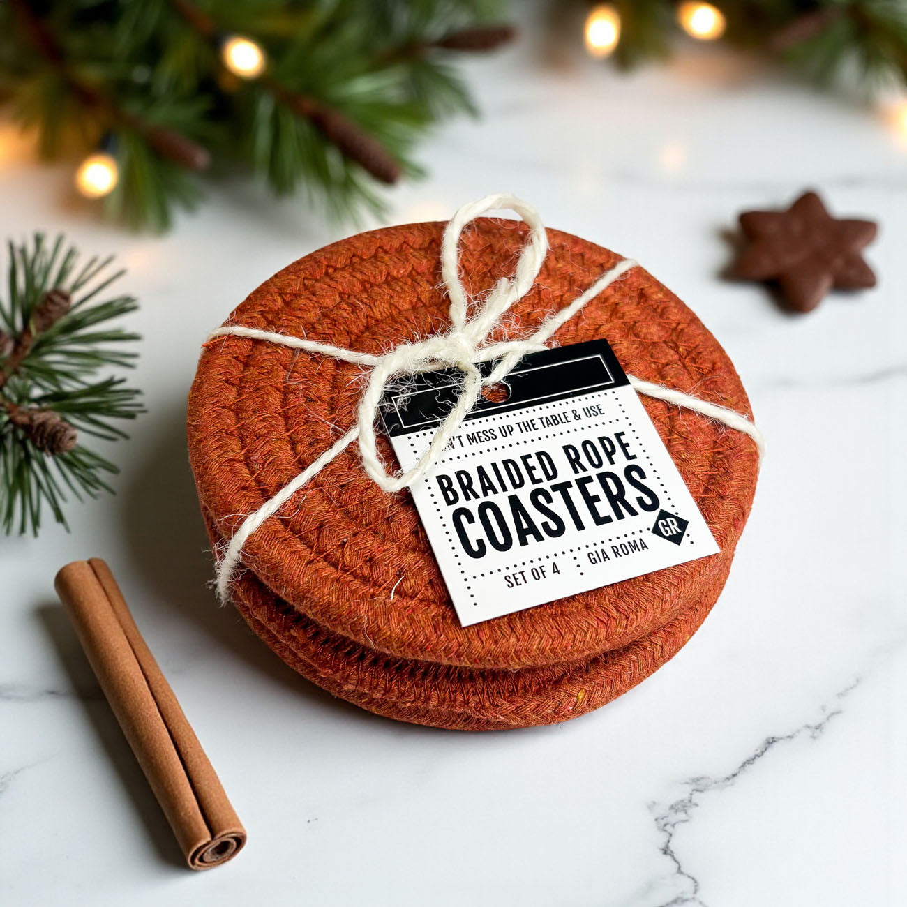 Fall Fabric Coasters rust braided rope set of 4 Gia Roma on Tampa Home & Garden Store
