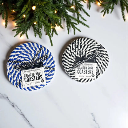 Black White Braided Rope Coasters Set of Four