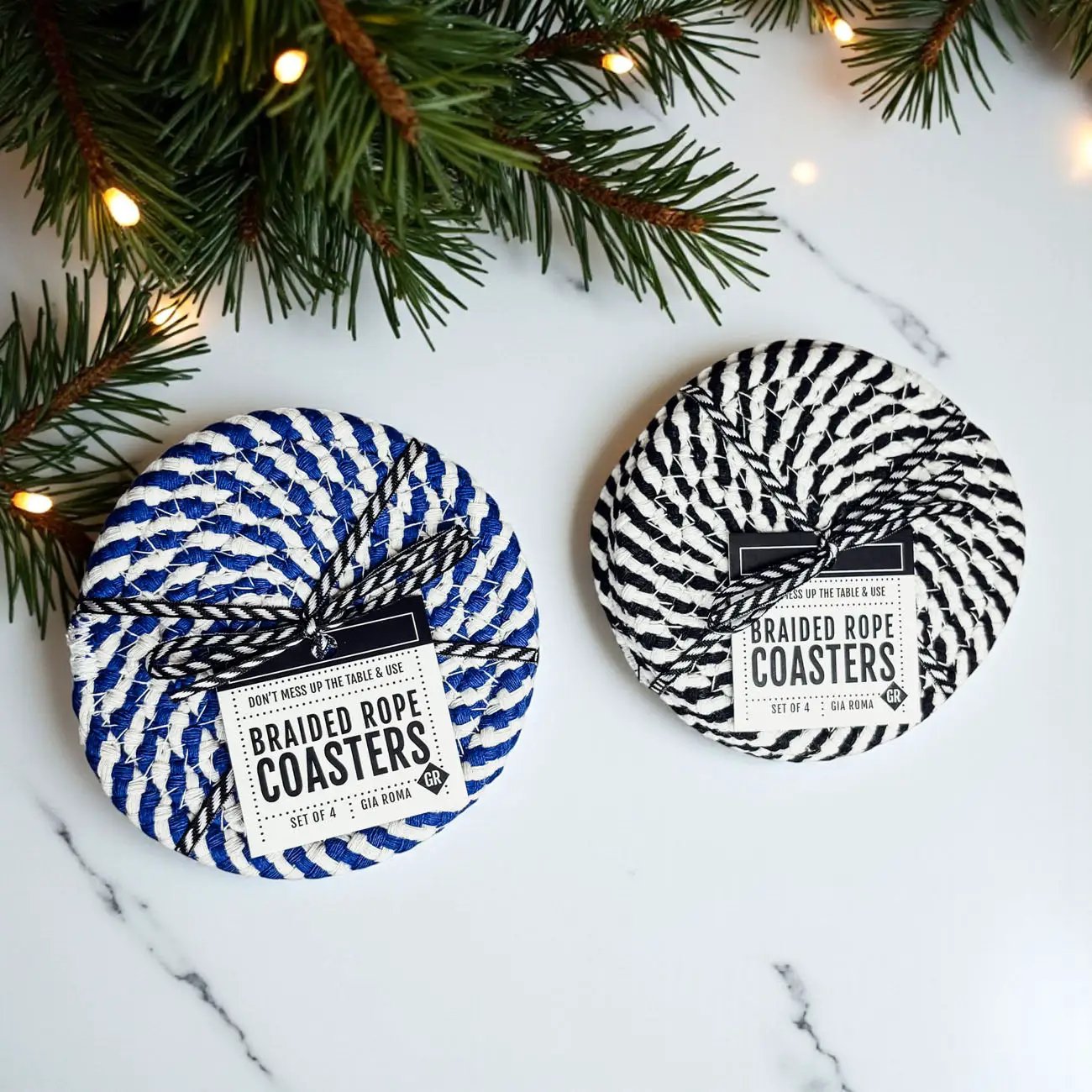 Black White Braided Rope Coasters Set of Four