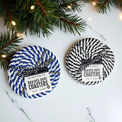 Black White Braided Rope Coasters Set of Four