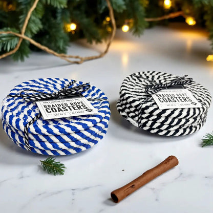 Blue and White Braided Rope Coasters Set of 4