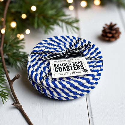 Blue and White Braided Rope Coasters Set of 4