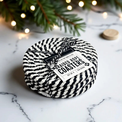 Black White Braided Rope Coasters Set of Four