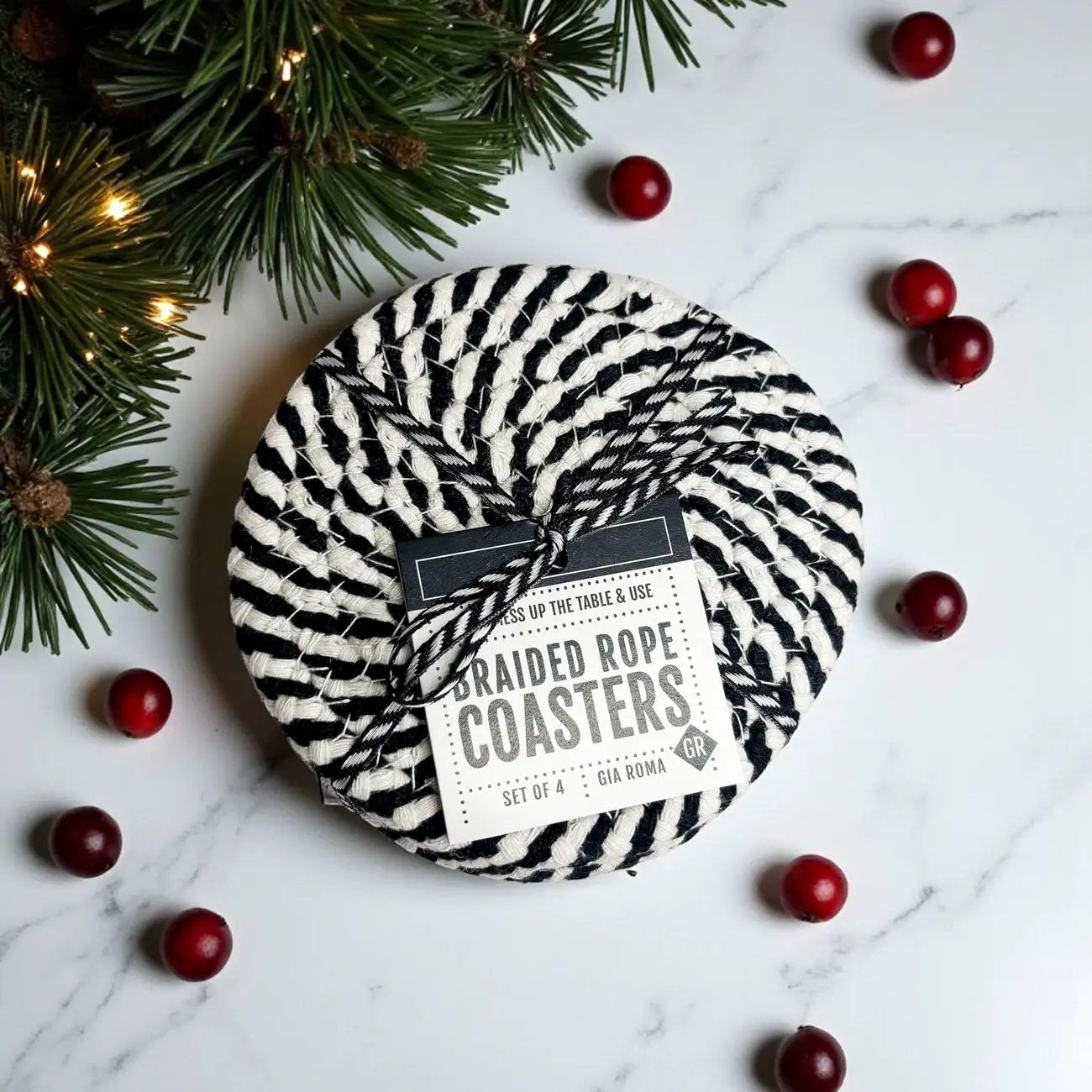 Black White Braided Rope Coasters Set of Four