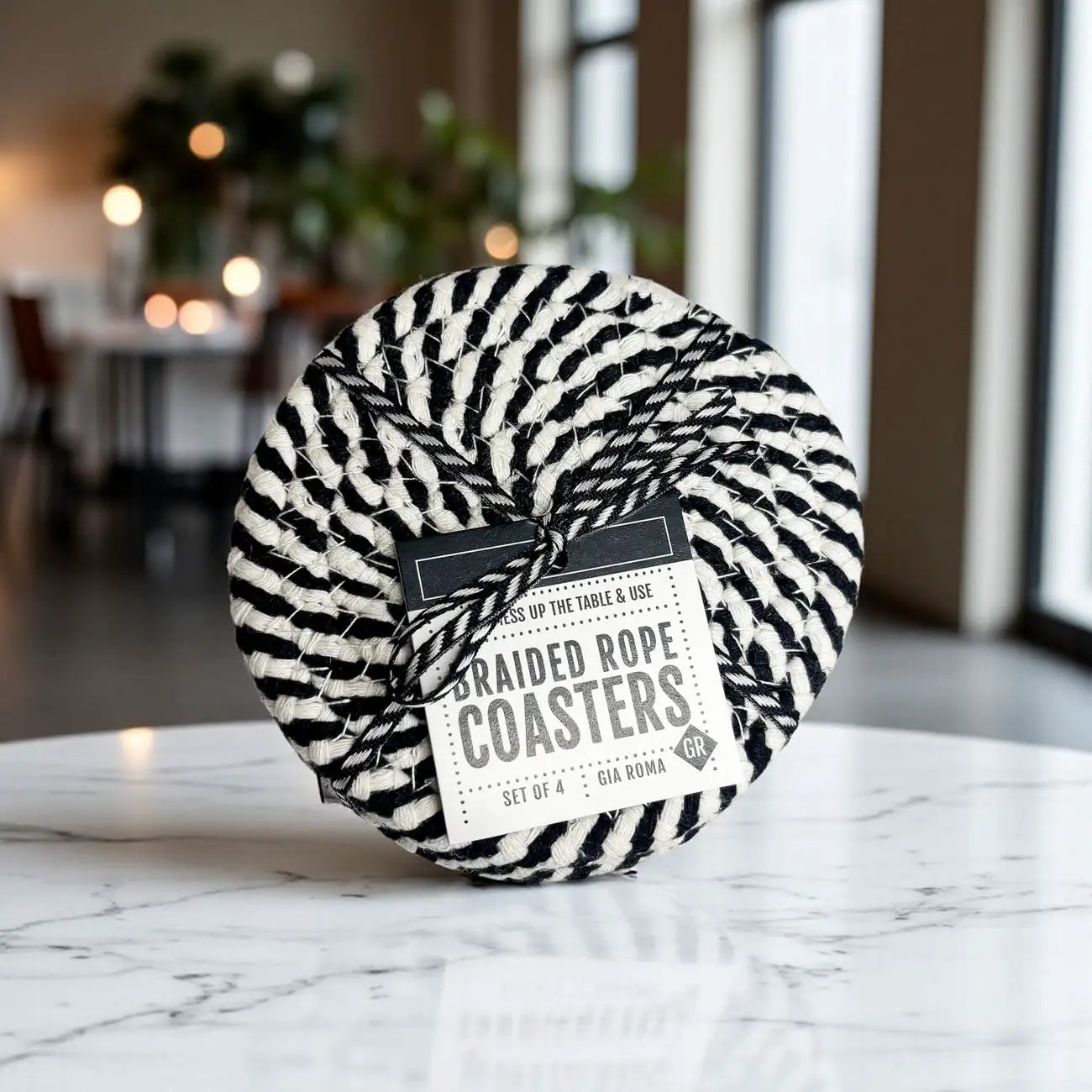 Black White Braided Rope Coasters Set of Four