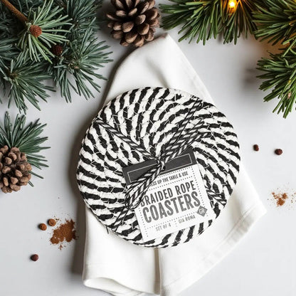 Black White Braided Rope Coasters Set of Four