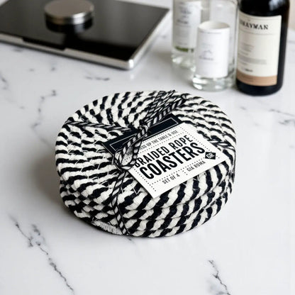 Black White Braided Rope Coasters Set of Four