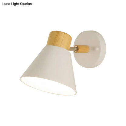 Bedroom wall sconce with white conical shade and natural wood mount Decorbites on Tampa Home & Garden Store
