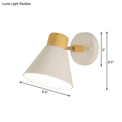 Decorbites wall sconce with white conical shade and natural wood accents on Tampa Home & Garden Store