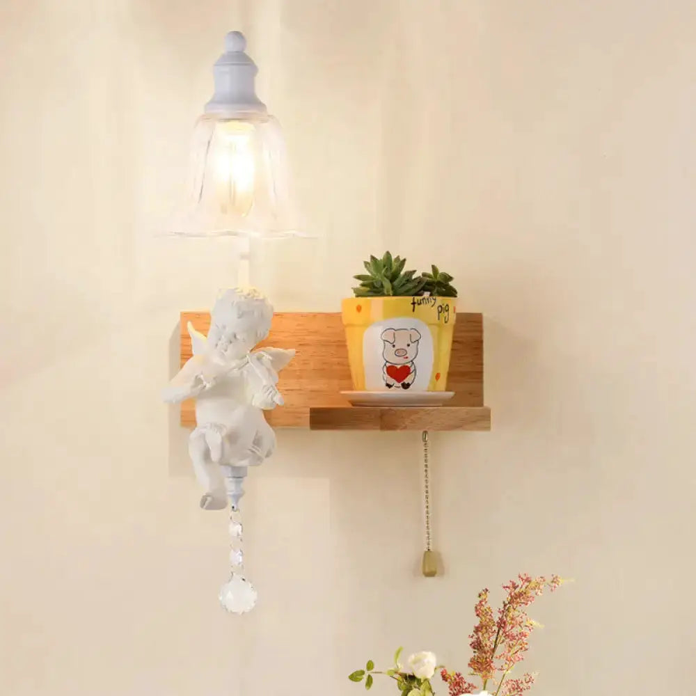 White angel ceramic bell shade wall sconce with crystal pendant by Decorbites, on Tampa Home & Garden Store