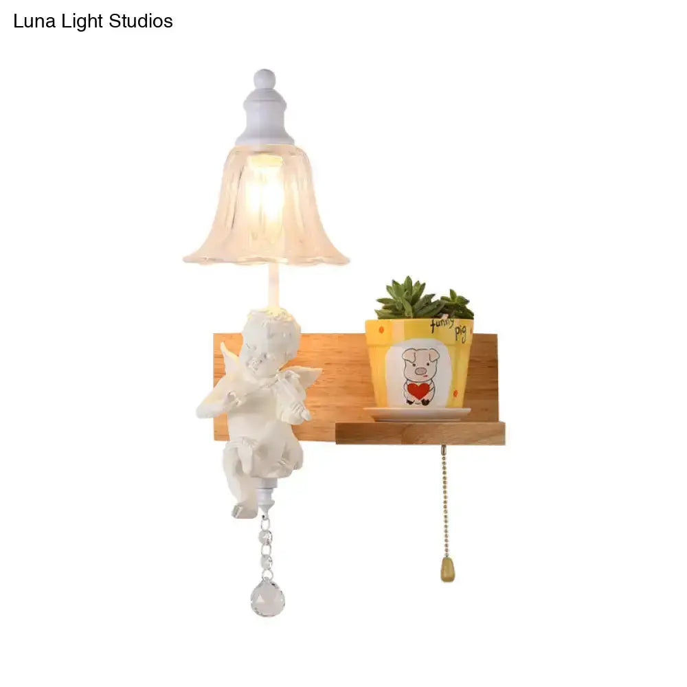 White angel ceramic bell shade wall sconce with crystal pendant, Decorbites on Tampa Home & Garden Store