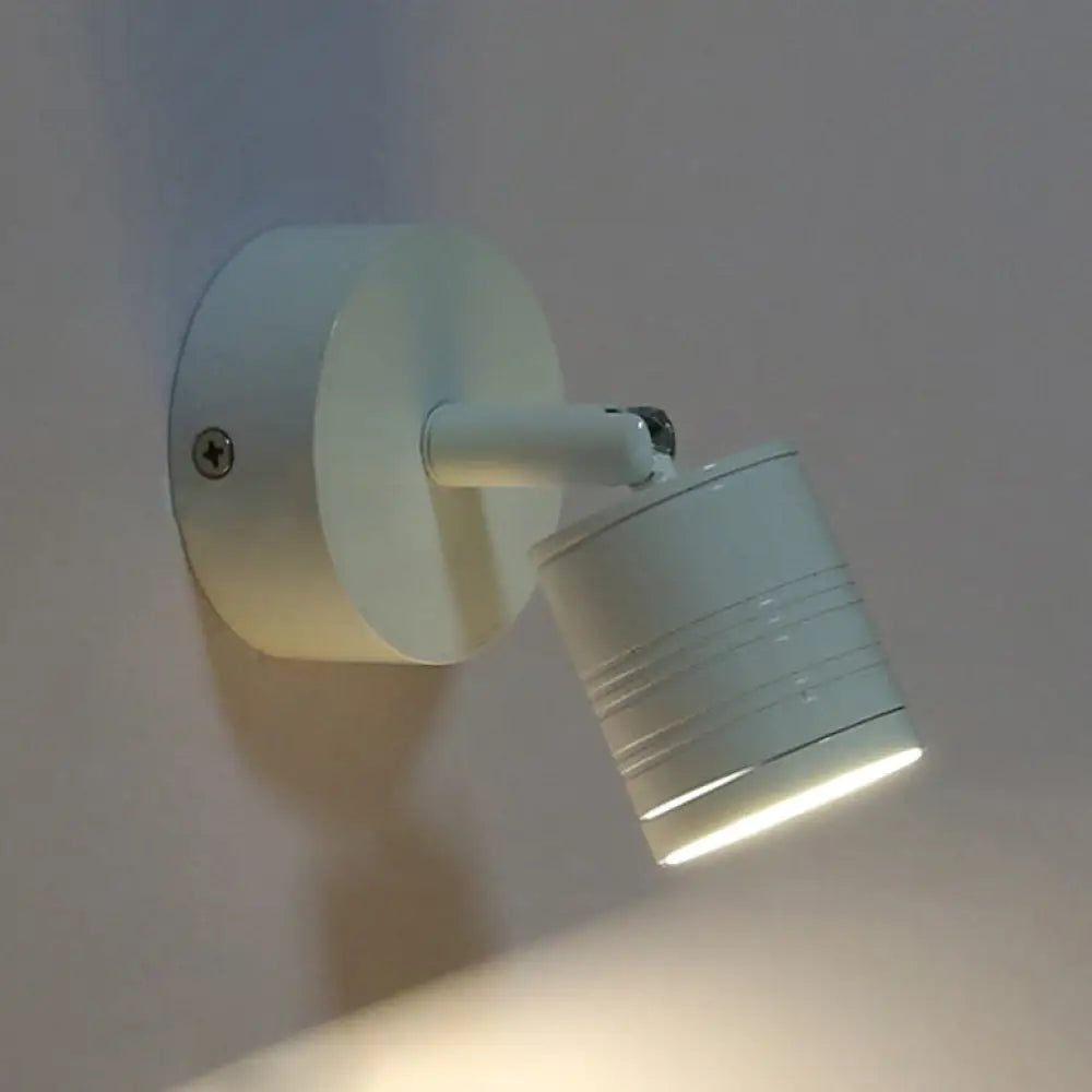 White Cylinder LED Wall Sconce Lamp for Bedside - Simple Style Metal Light Fixture in Warm/White Light