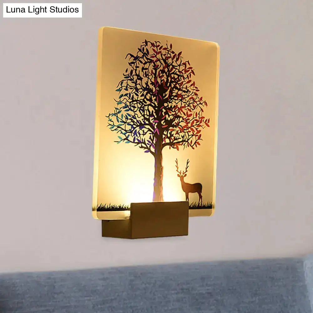 White Elk Tree Led Wall Sconce For Living Room