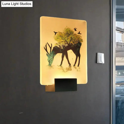 White Elk Tree Led Wall Sconce For Living Room