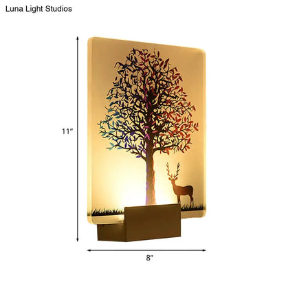 White Elk Tree Led Wall Sconce For Living Room