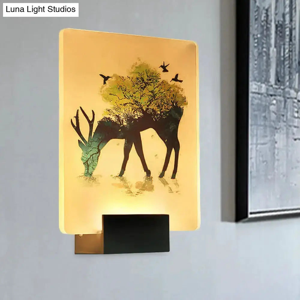 White Elk Tree Led Wall Sconce For Living Room