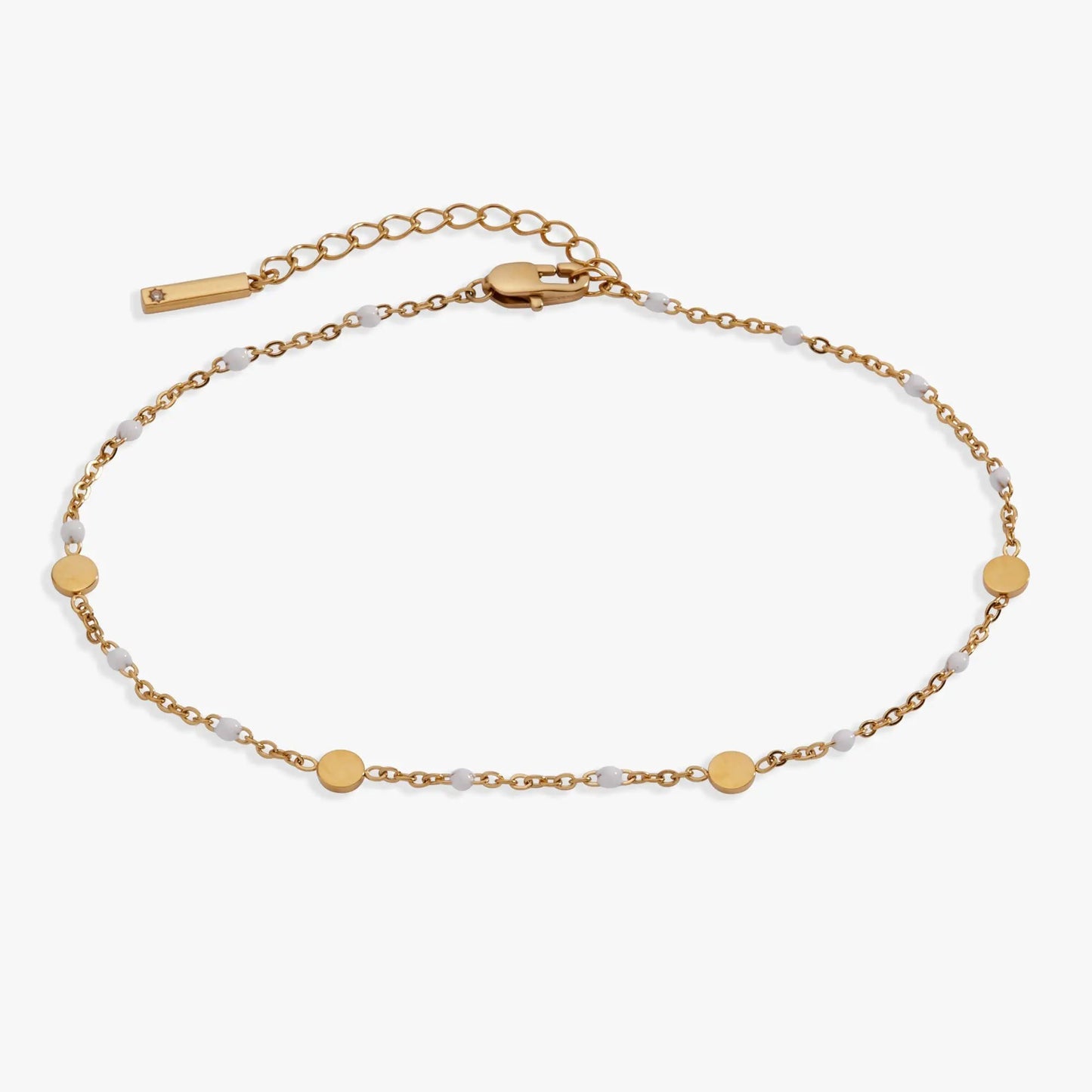 White Enameled Chain Coin Station Anklet