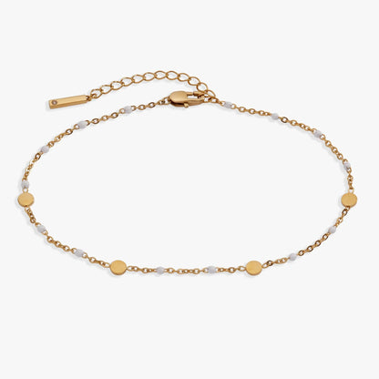 White Enameled Chain Coin Station Anklet