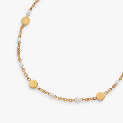 White Enameled Chain Coin Station Anklet