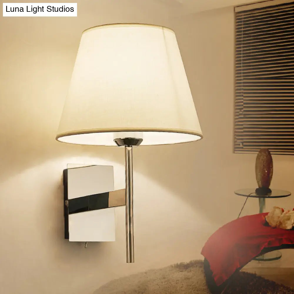 White Fabric LED Cone Wall Sconce - Contemporary Bedroom Lighting