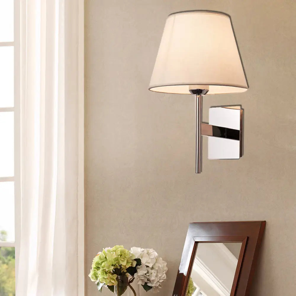 White Fabric LED Cone Wall Sconce - Contemporary Bedroom Lighting