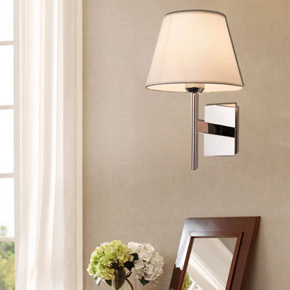 White Fabric LED Cone Wall Sconce - Contemporary Bedroom Lighting
