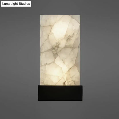 Decorbites white marbled glass wall sconce with black base, E26/E27 compatible, warm glow on Tampa Home & Garden Store