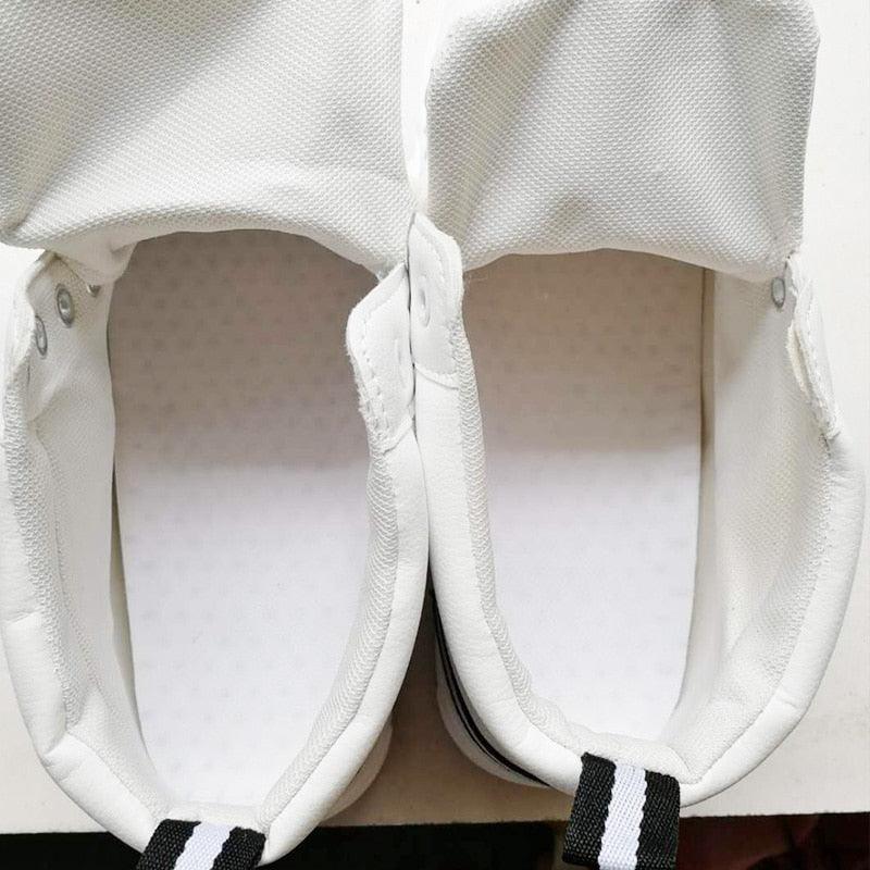 Stevvex white winter plush high-top sneakers with padded collar and striped heel tab on Tampa Home & Garden Store