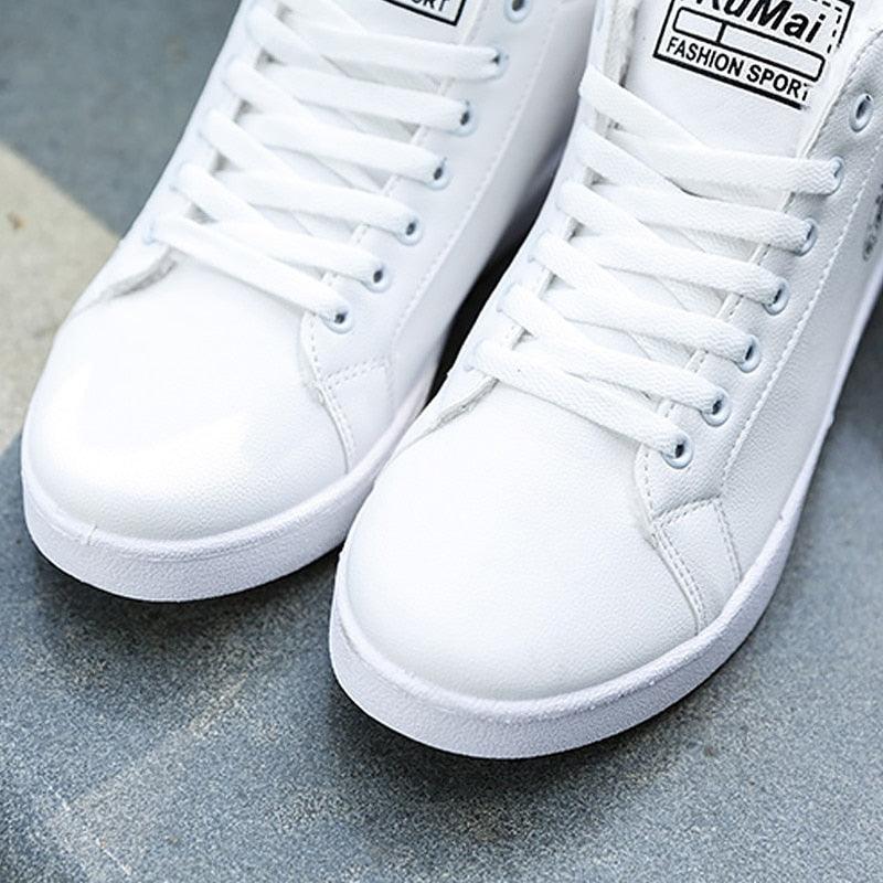White high-top leather sneakers with lace-up closure for men, casual fashion walking shoes on Tampa Home & Garden Store