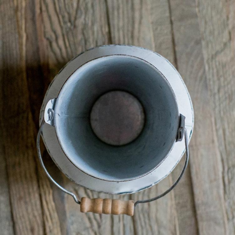 White small iron flower garden barrel with wooden handle by RusticReach on Tampa Home & Garden Store
