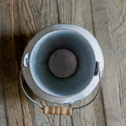 White small iron flower garden barrel with wooden handle by RusticReach on Tampa Home & Garden Store