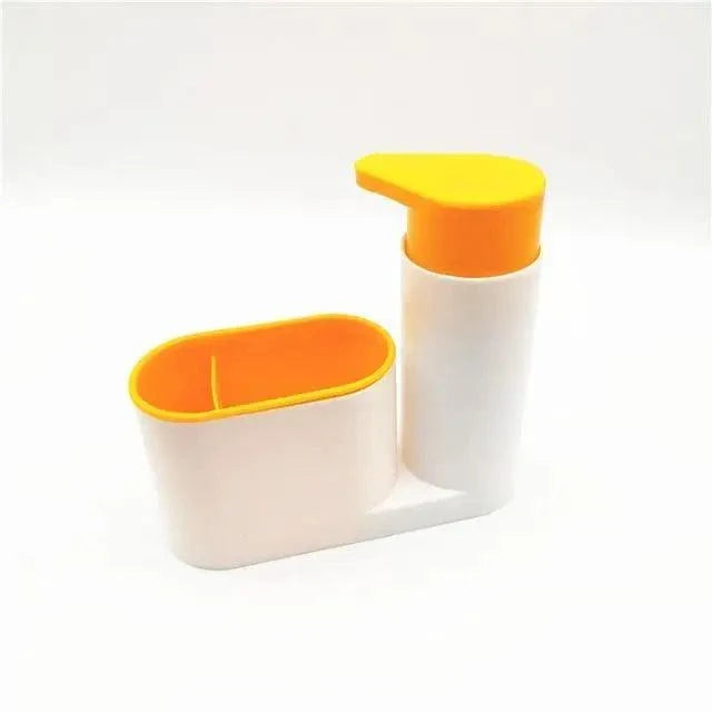 Stevvex white 3-in-1 kitchen soap dispenser and sponge holder with orange pump-top on Tampa Home & Garden Store