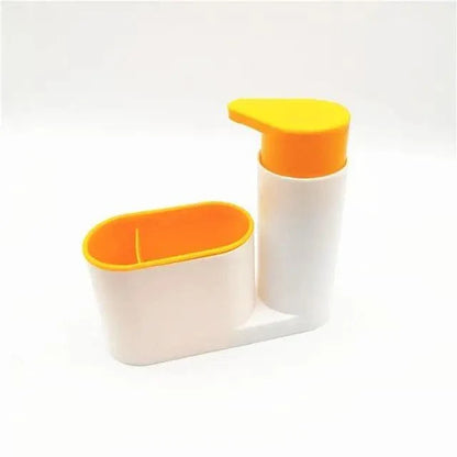 Stevvex white 3-in-1 kitchen soap dispenser and sponge holder with orange pump-top on Tampa Home & Garden Store