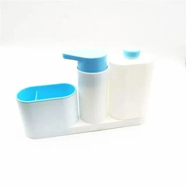 Stevvex white 3-in-1 kitchen soap dispenser with blue pump and sponge holder on Tampa Home & Garden Store