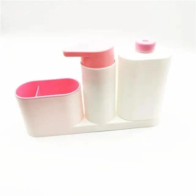 White 3-in-1 kitchen soap dispenser with pink pump and integrated sponge/brush holder on Tampa Home & Garden Store