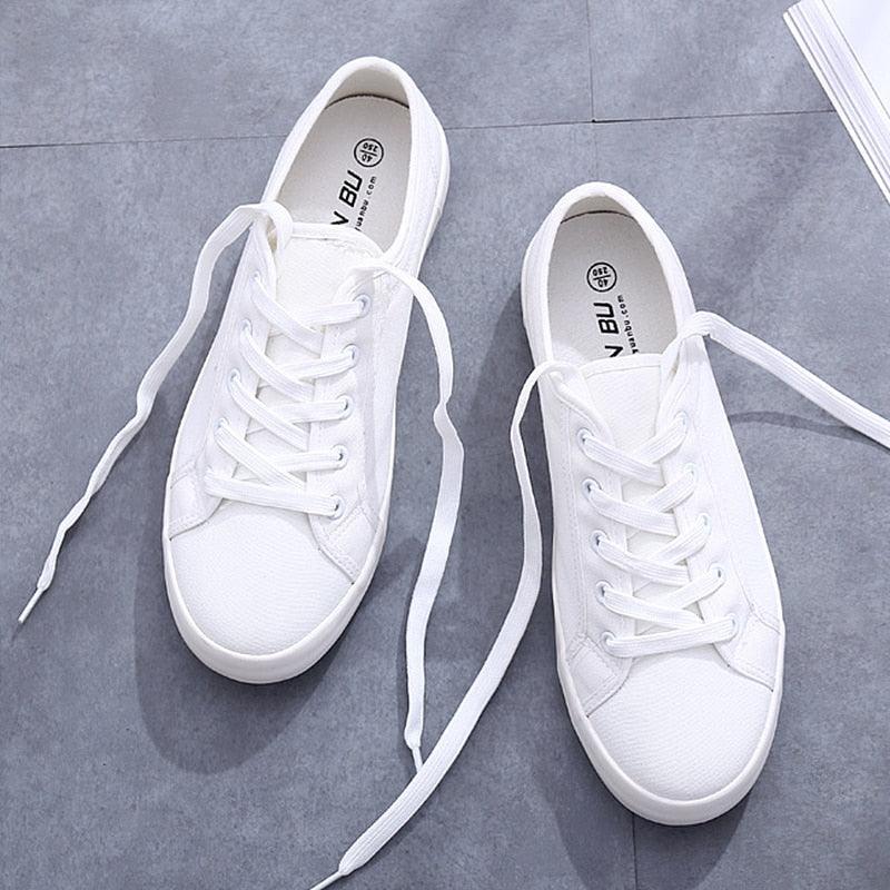Sneakers Stevvex white women's pair, canvas leather, lace-up casual walking flats on Tampa Home & Garden Store