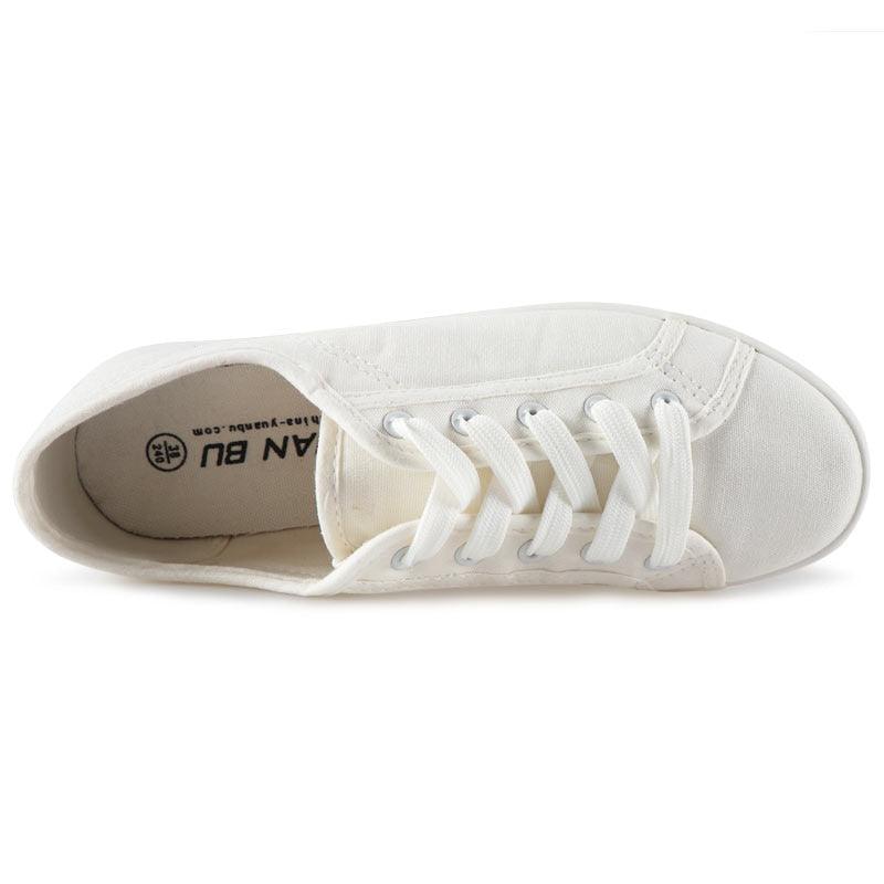 White canvas women's sneakers Stevvex, lace-up casual walking shoe with rubber sole on Tampa Home & Garden Store