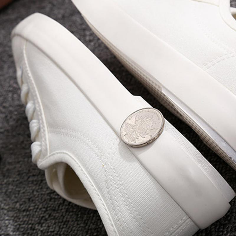 Stevvex white sneakers with strap and coin accent, leather and canvas casual slip-on walking shoes on Tampa Home & Garden Store