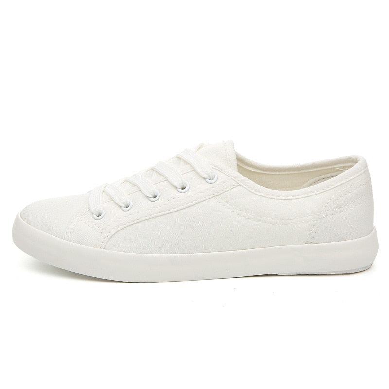 Stevvex women's white canvas sneakers, casual lace-up shoes with low-profile sole on Tampa Home & Garden Store